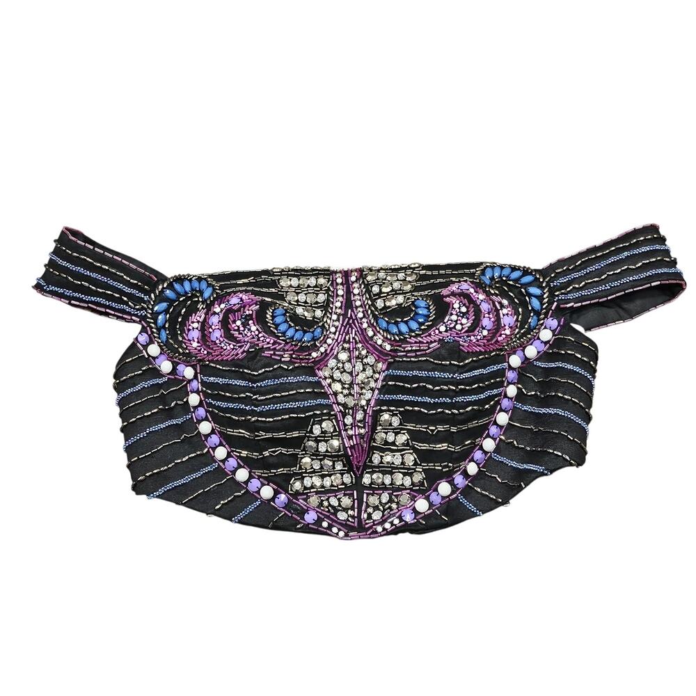 RACHEL ALLAN BEADED DANCE / PAGEANT COSTUME TOP – BLACK MULTICOLOR – SIZE 8